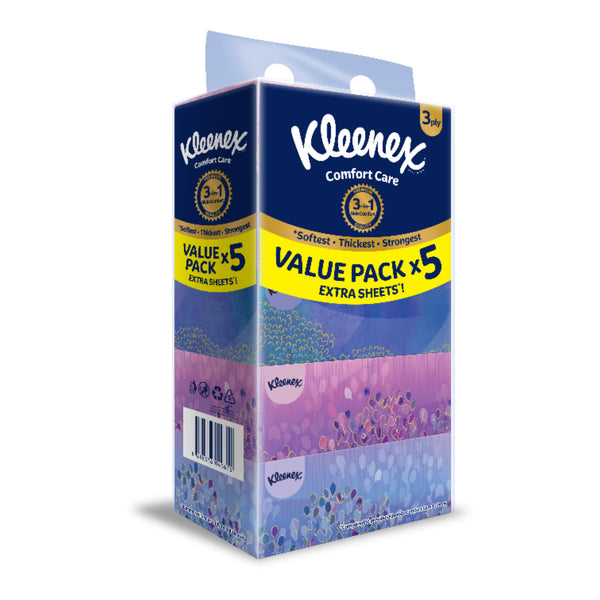 Kleenex Family Box Facial Tissue Natural Gentle Clean 3Ply 90sheets x 5 (highest price)