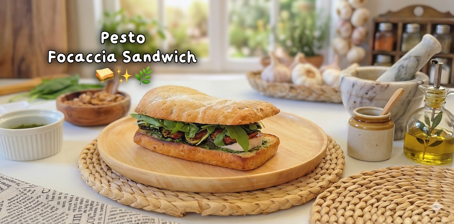 Pesto Focaccia Sandwich (Vegan)