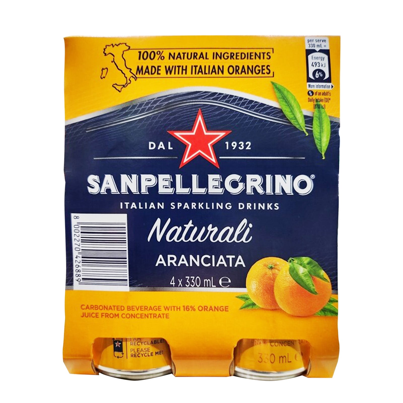San Pellegrino Aranciata Sparkling Orange Juice (Can) 330ml