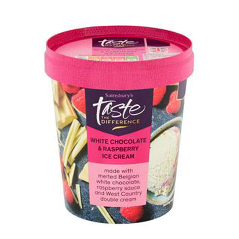 Sainsburys Taste The Difference White Chocolate And Raspberry Ice Cream 480ml