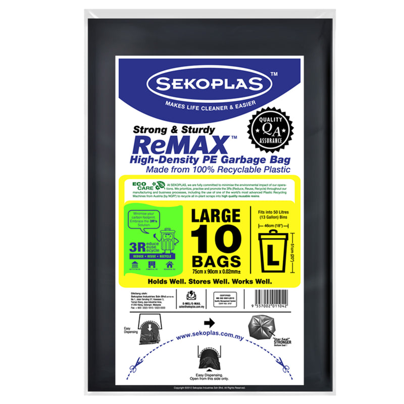 Sekoplas Remax High-Density PE Garbage Bag (Large) (75 X 90cm) 10pcs/pack