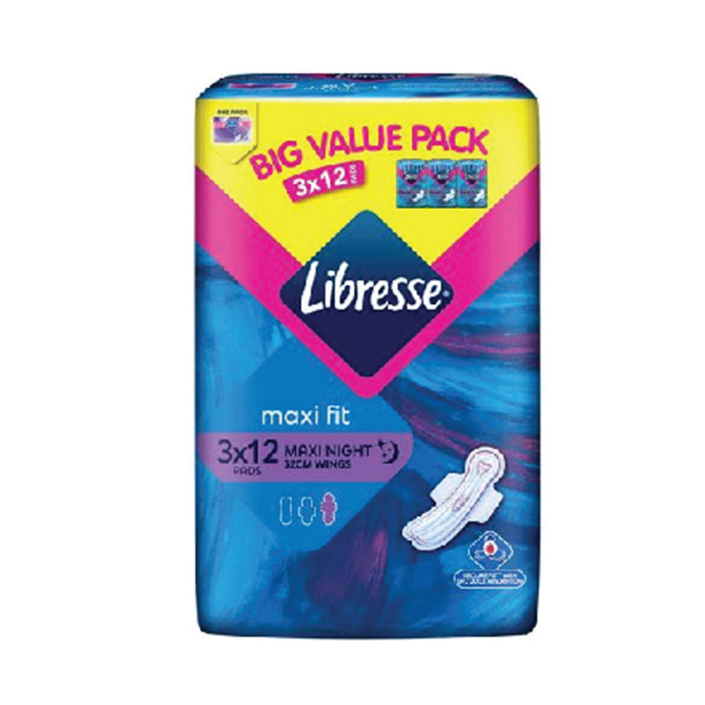 Libresse Maxi Night Unscented Secure Wings Pad 12pcs x 3