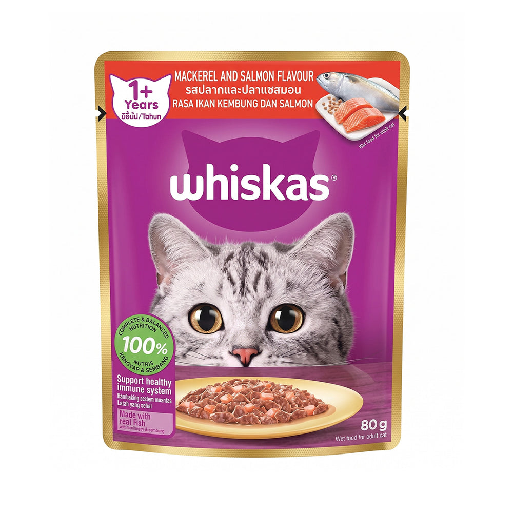 Whiskas Pouch Real Fish Salmon Mackerel 80g