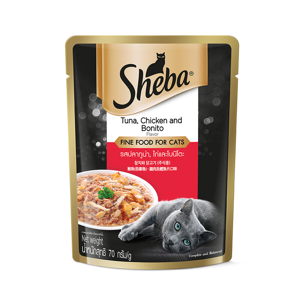 Sheba Pouch Tuna And Chicken With Bonito Flake Flavour Wet Cat Food 70g