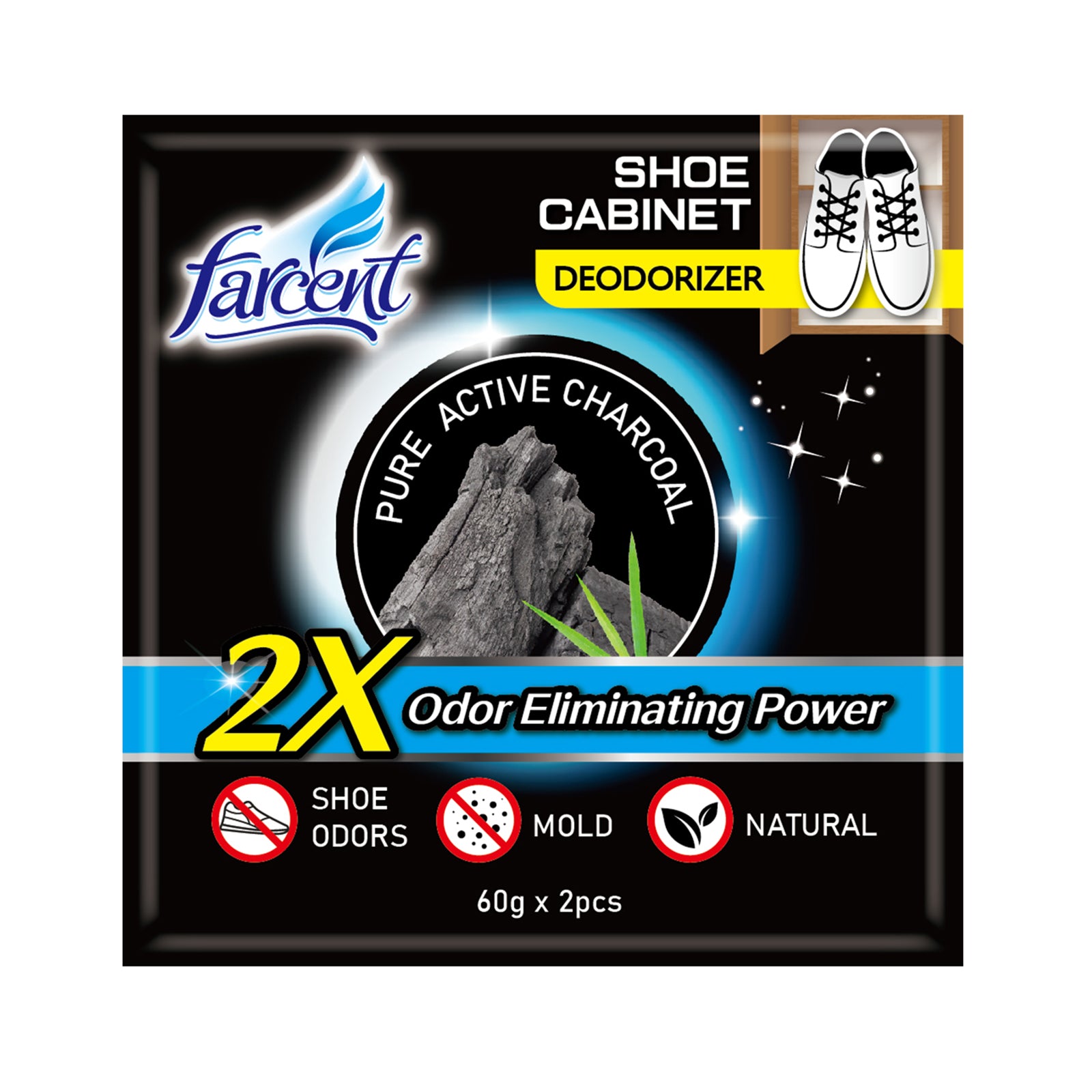 Farcent Charcoal Shoes Cupboard Deodorizer 60g x 2