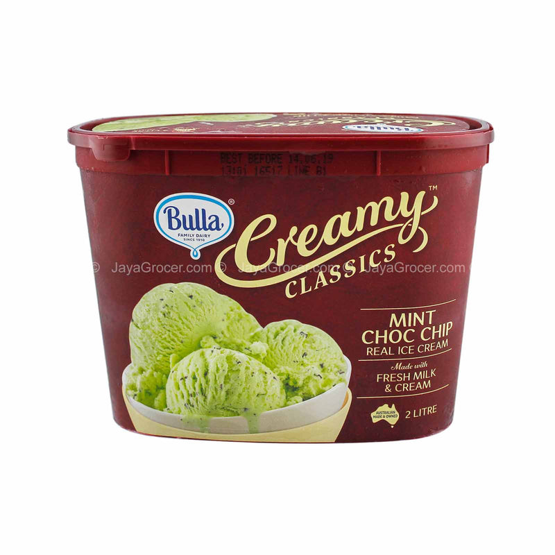 Bulla Creamy Classic Mint Chocolate Chip Ice Cream Tub 2L