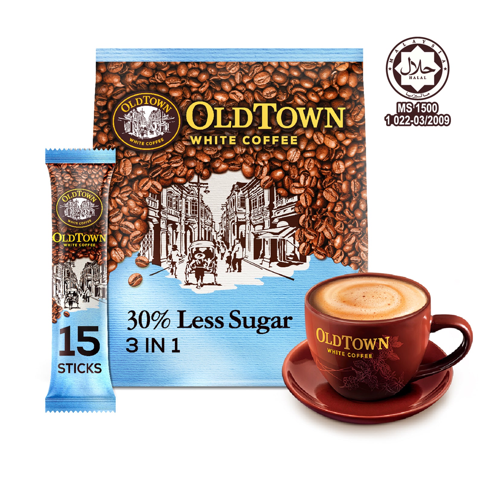 Old Town White Coffee 3 in 1 Less Sugar 31.6g x 15