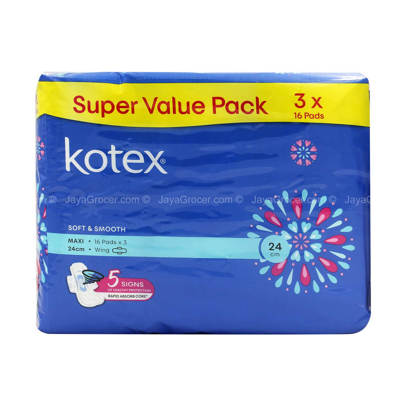 Kotex Soft and Smooth Maxi Wing Pad 24cm 16pcs x 3pcs/pack