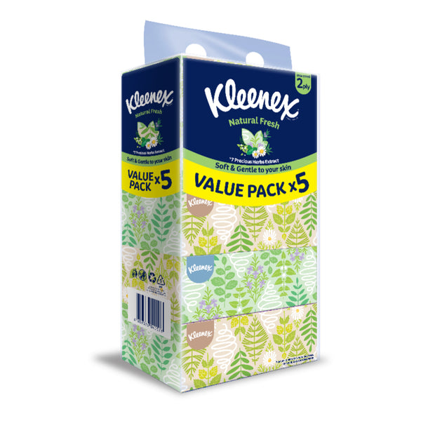 Kleenex Natural Box Facial Tissue 2Ply 120sheets x 5 (highest price)