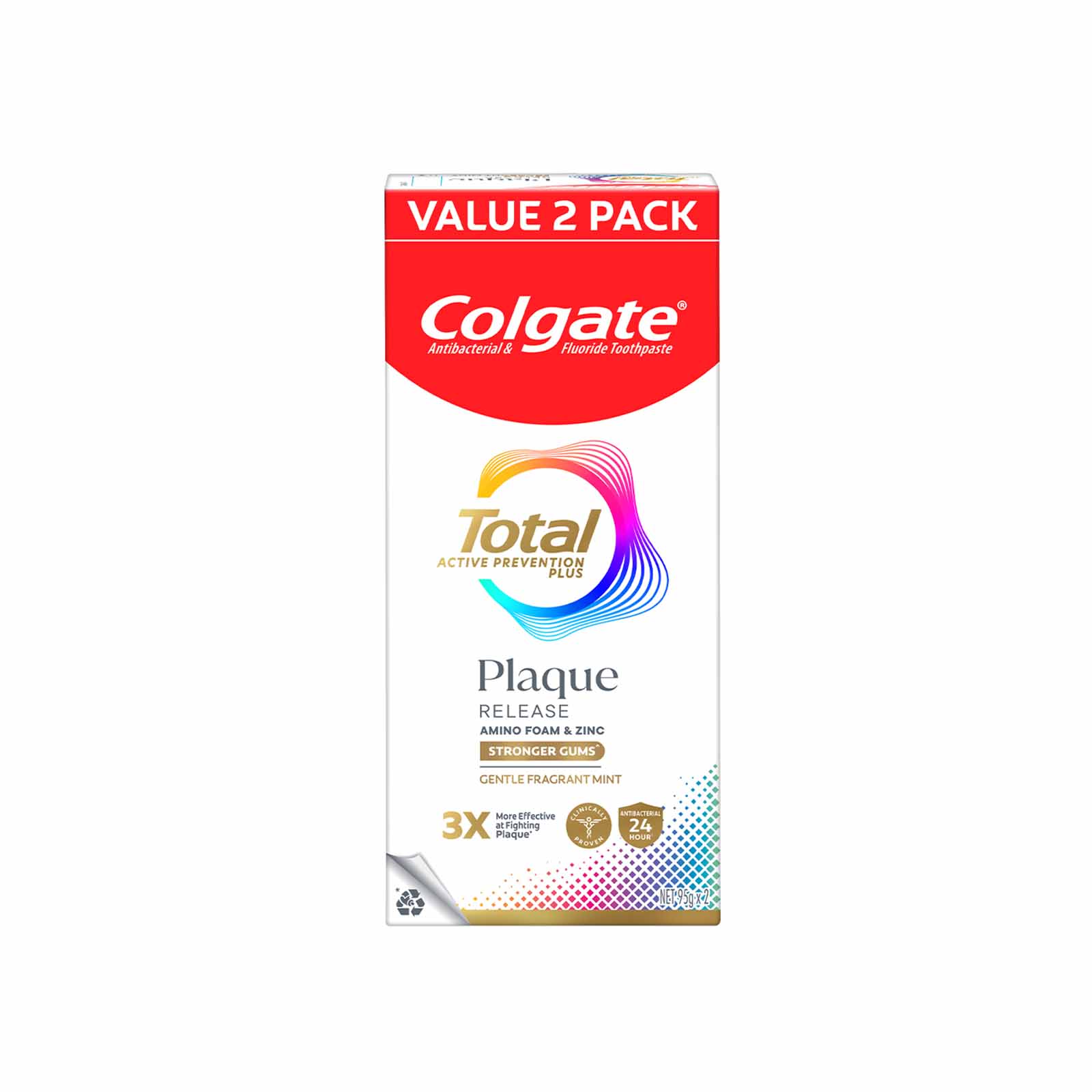 Colgate Total Plaque Realase Gentle Fragrant Mint Toothpaste 95g x 2