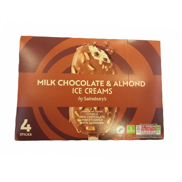 Sainsbury's Milk Chocolate and Almond Ice Cream Sticks 110ml x 4 (highest price)