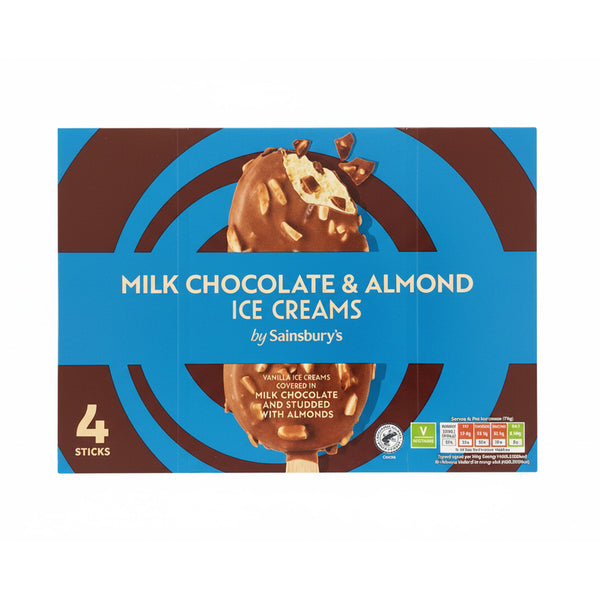 Sainsbury's Milk Chocolate and Almond Ice Cream Sticks 110ml x 4 (highest price)
