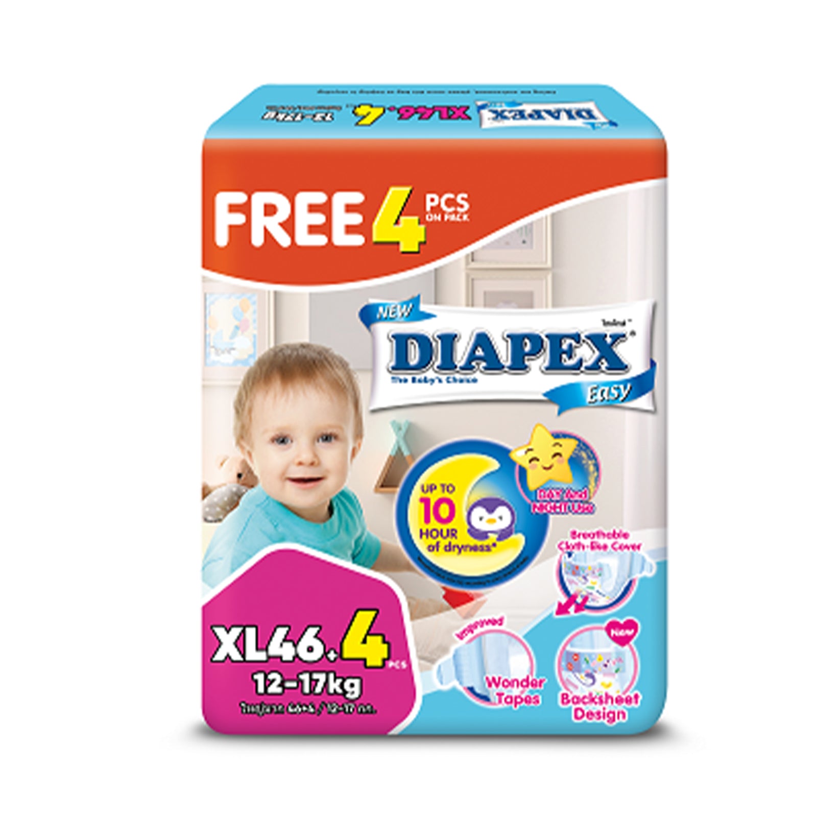Diapex Easy Tape Baby Diapers Mega Pack (Extra Large) 46pcs/pack