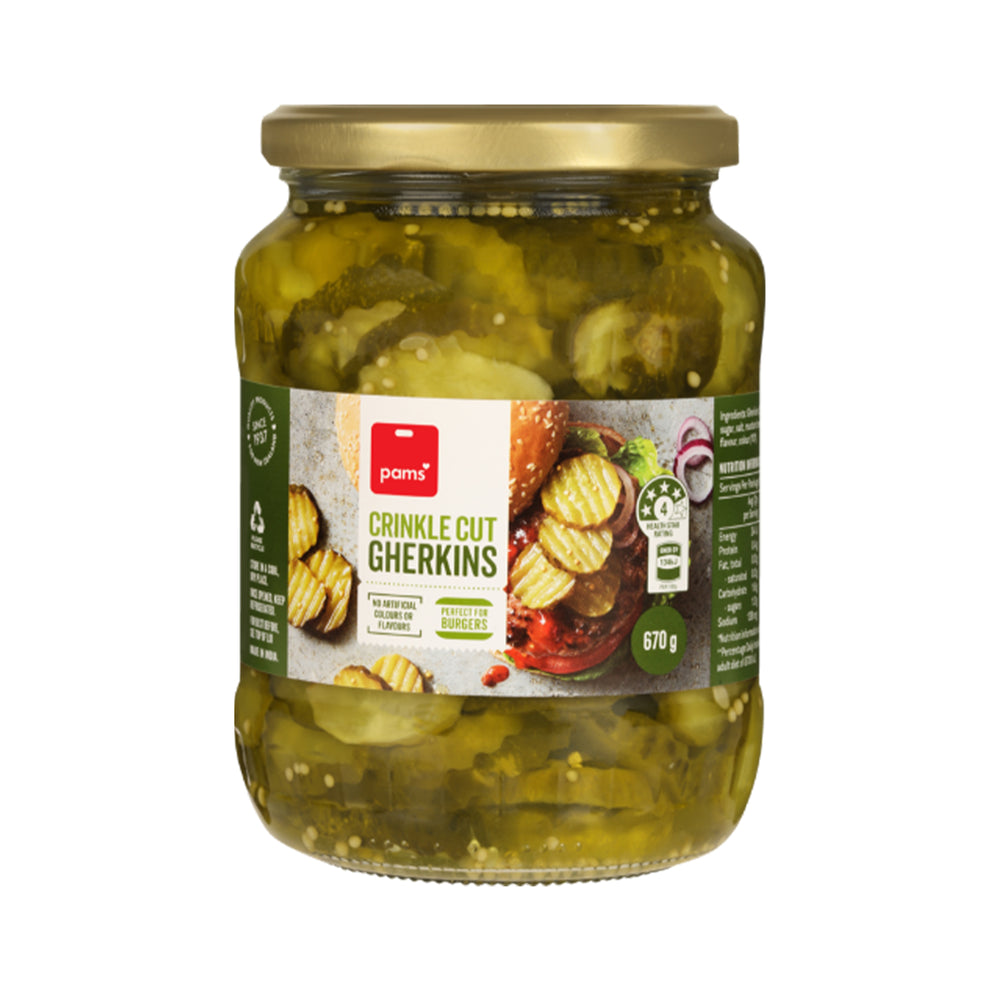Pams Gherkins Crinkle Sliced 670g