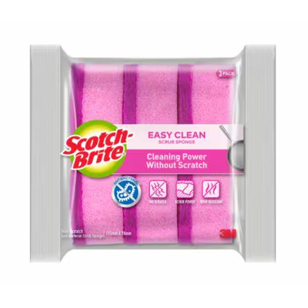 Scotch Brite Easy Clean Scrub Sponge (Pink) 3pcs/pack
