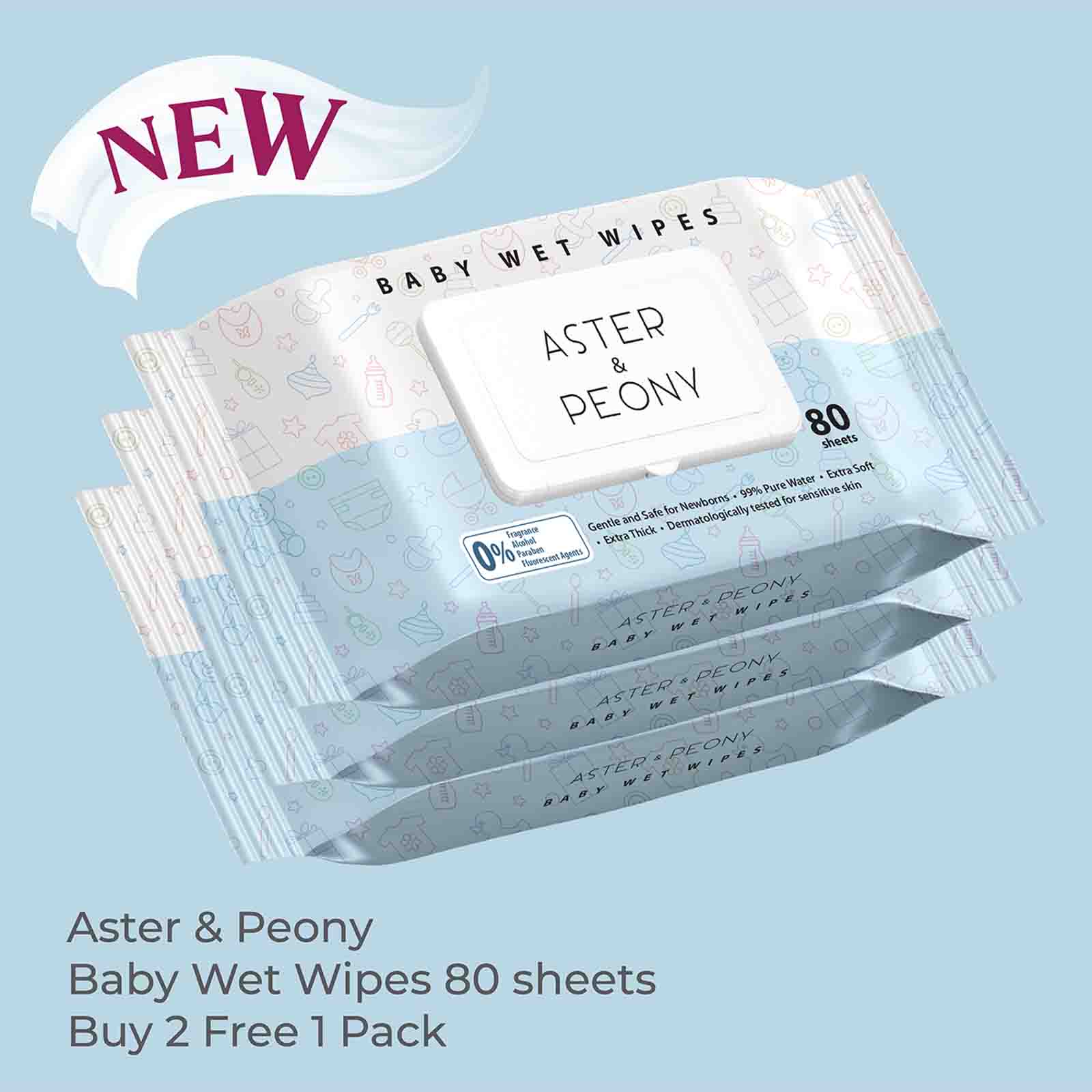 Aster & Peony Baby Wet Wipes 80 sheets x 3