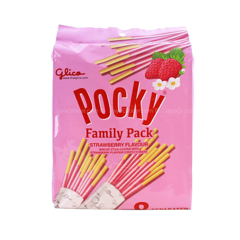 Glico Pocky Strawberry Flavour Biscuit Stick Family Pack 21g x 8packs